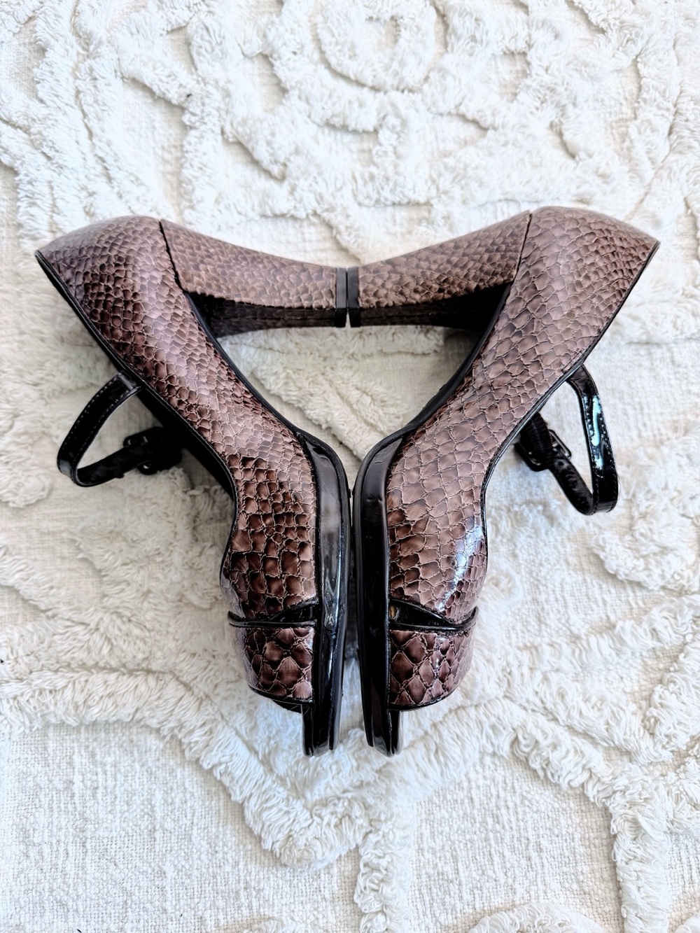 LifeStride Brown Snakeskin Peep Toe Mary Jane Heels Size 9.5W Wide NWOT